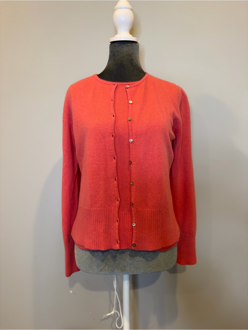 Ann Taylor Coral Pink Crewneck Button Cardigan